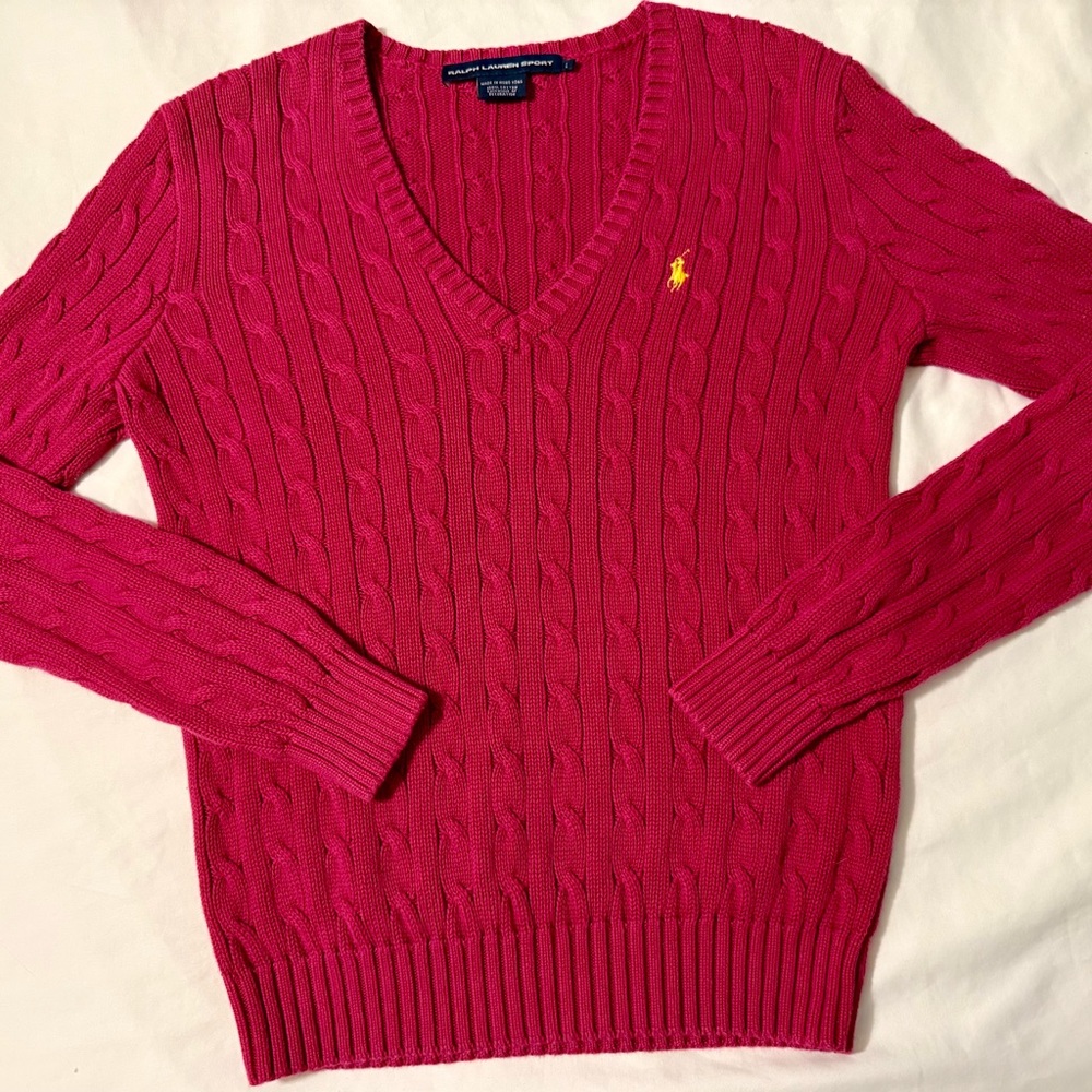 Ralph Lauren V-Neck Sweater Vibrant Pink Size Medium